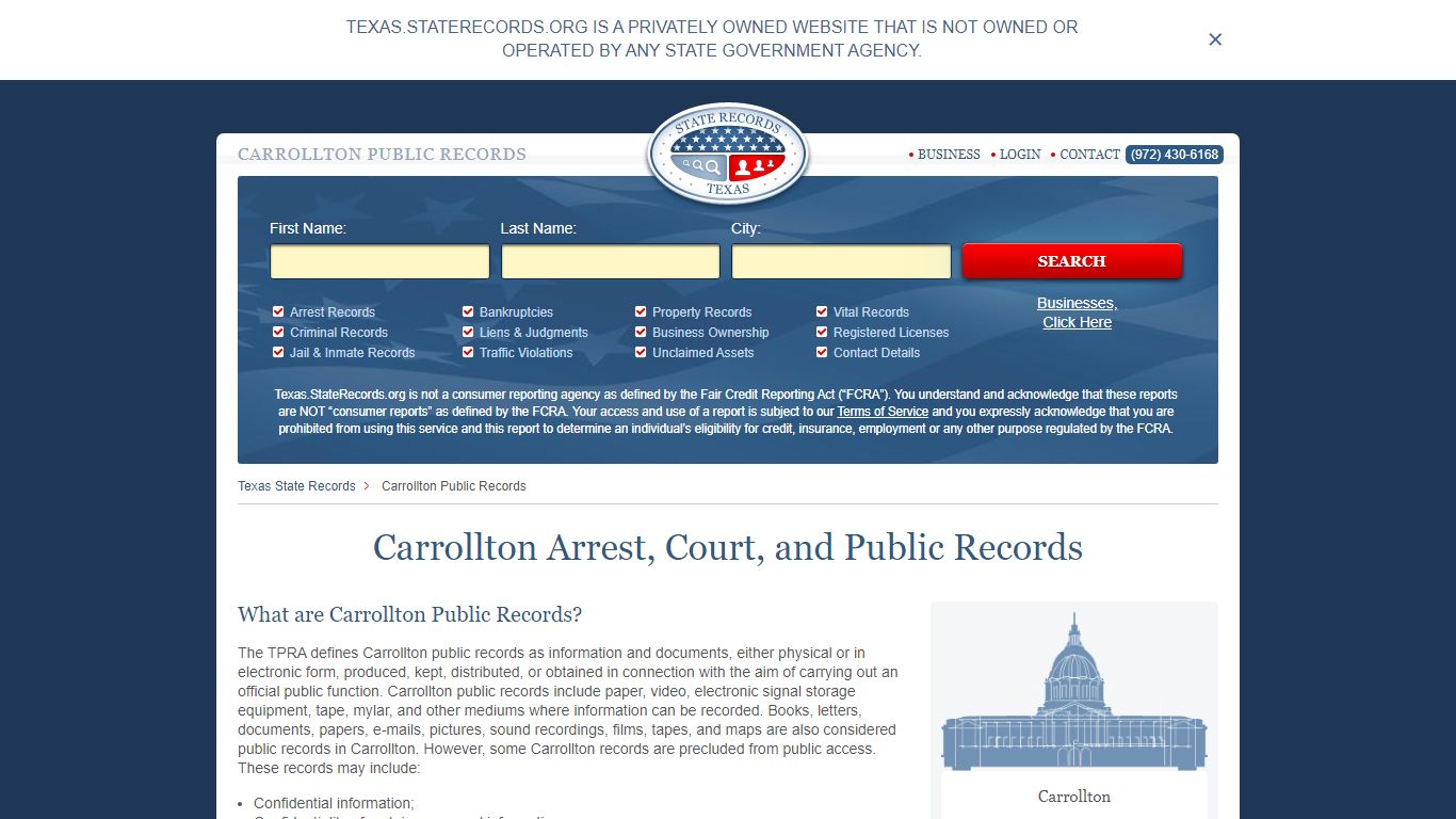 Carrollton Arrest and Public Records | Texas.StateRecords.org