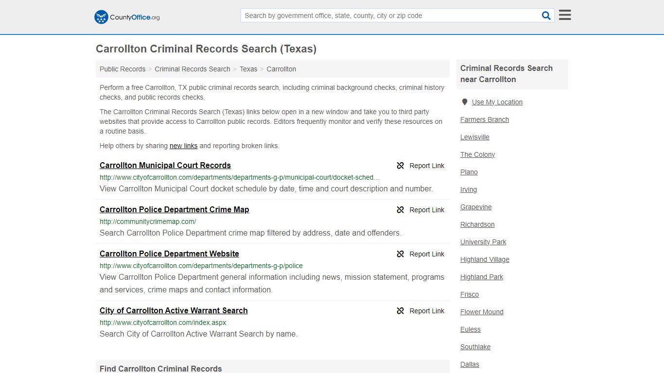 Carrollton Criminal Records Search (Texas) - County Office