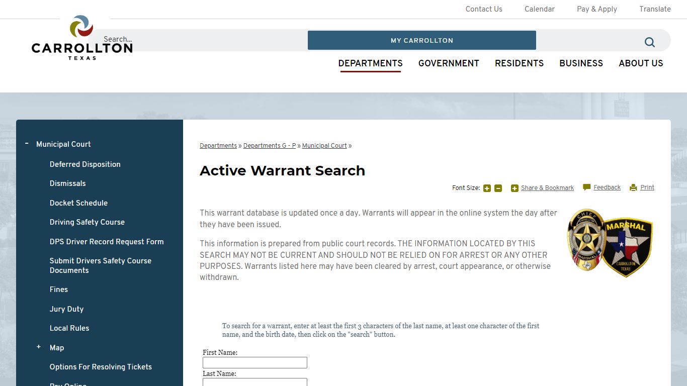 Active Warrant Search | City of Carrollton, TX